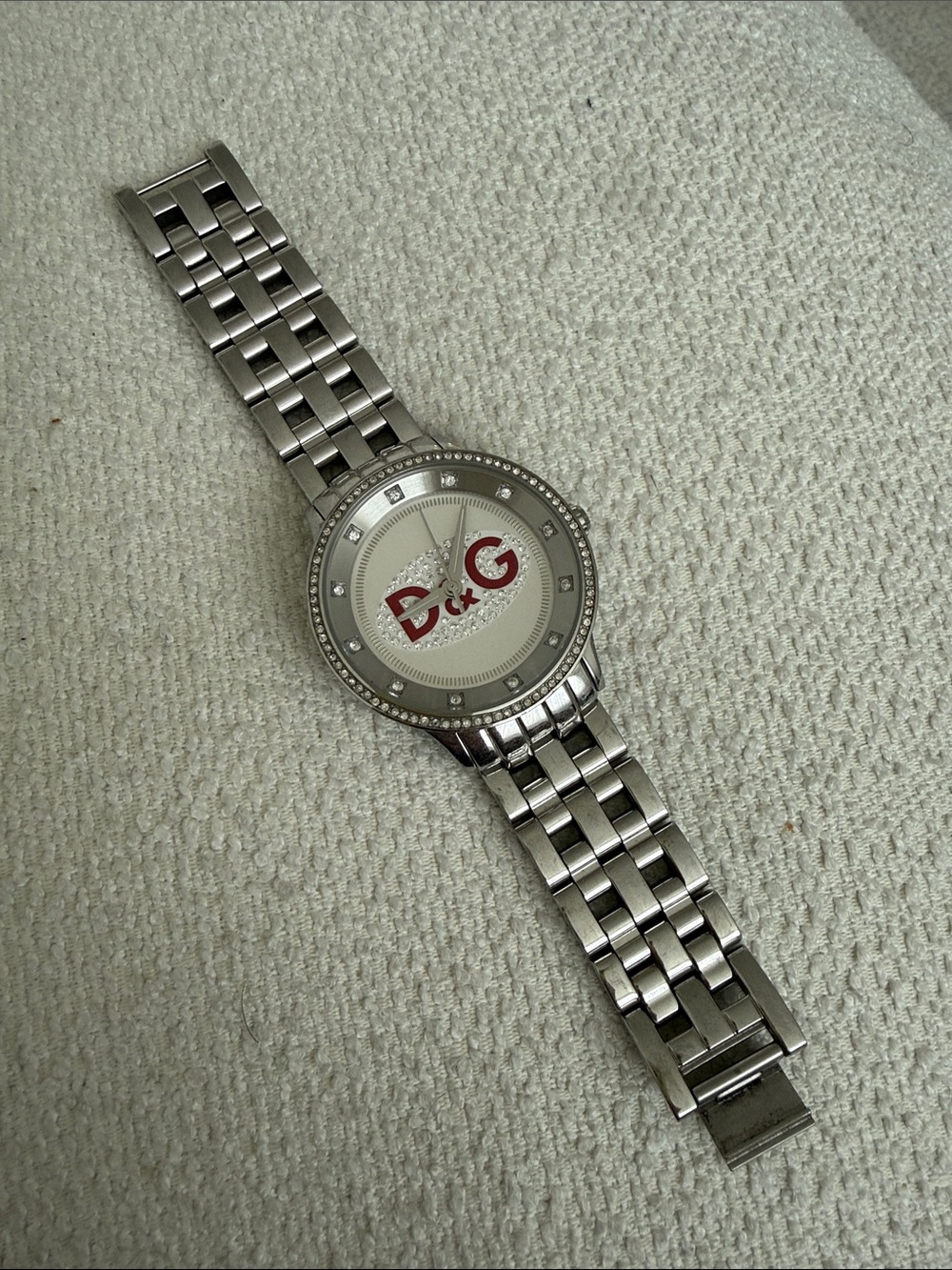 D&G Silver Stainless Steel Bracelet Watch with Red Logo